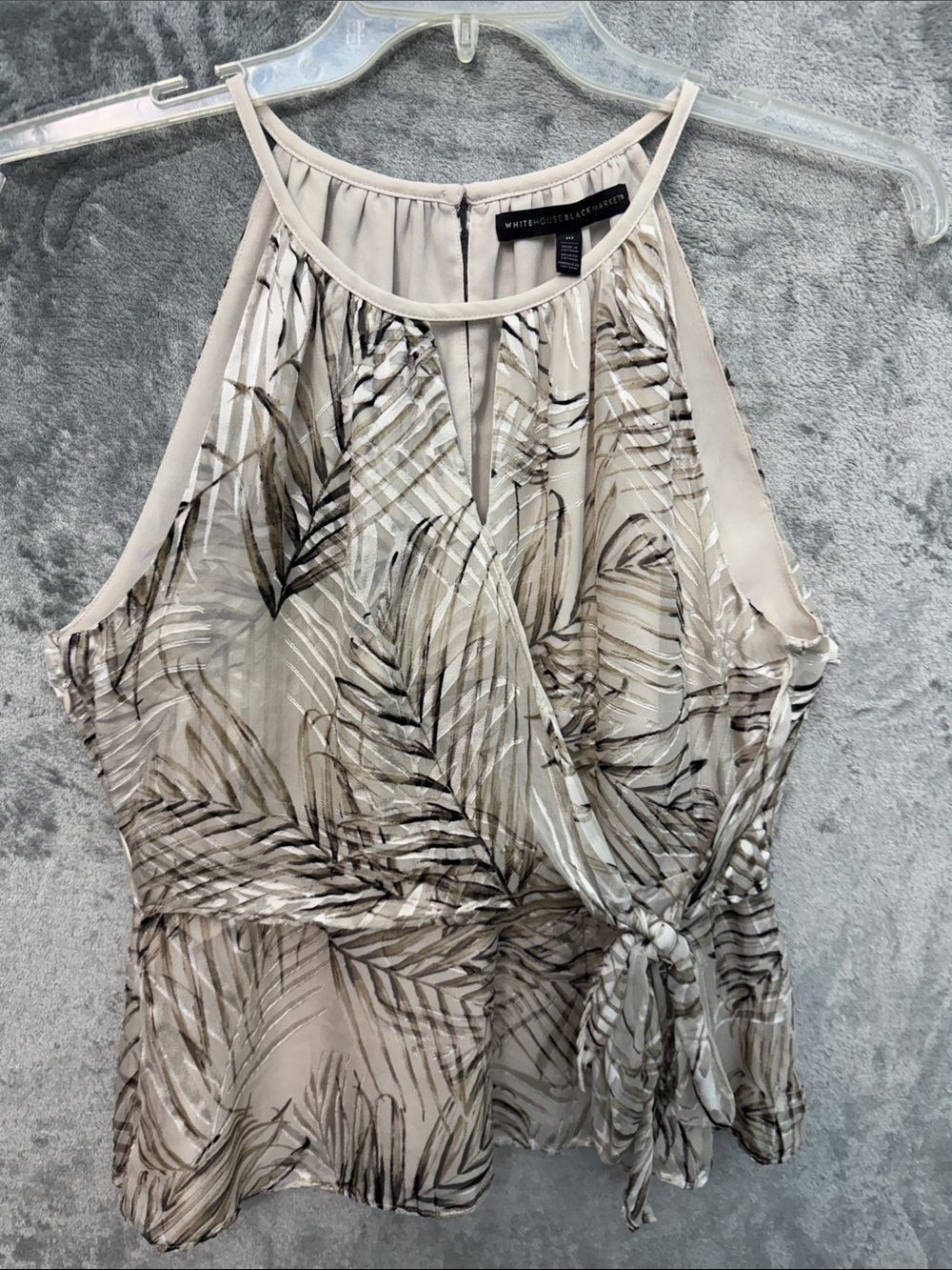 White House Black Market 10 rayon silk Palm-Print Halter Tie-Front blouse